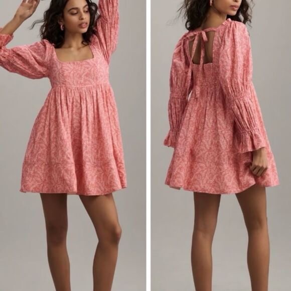 Pilcro Dresses & Skirts - Pilcro Pink Long Sleeve Scoop Neck Sundress Size M Petite